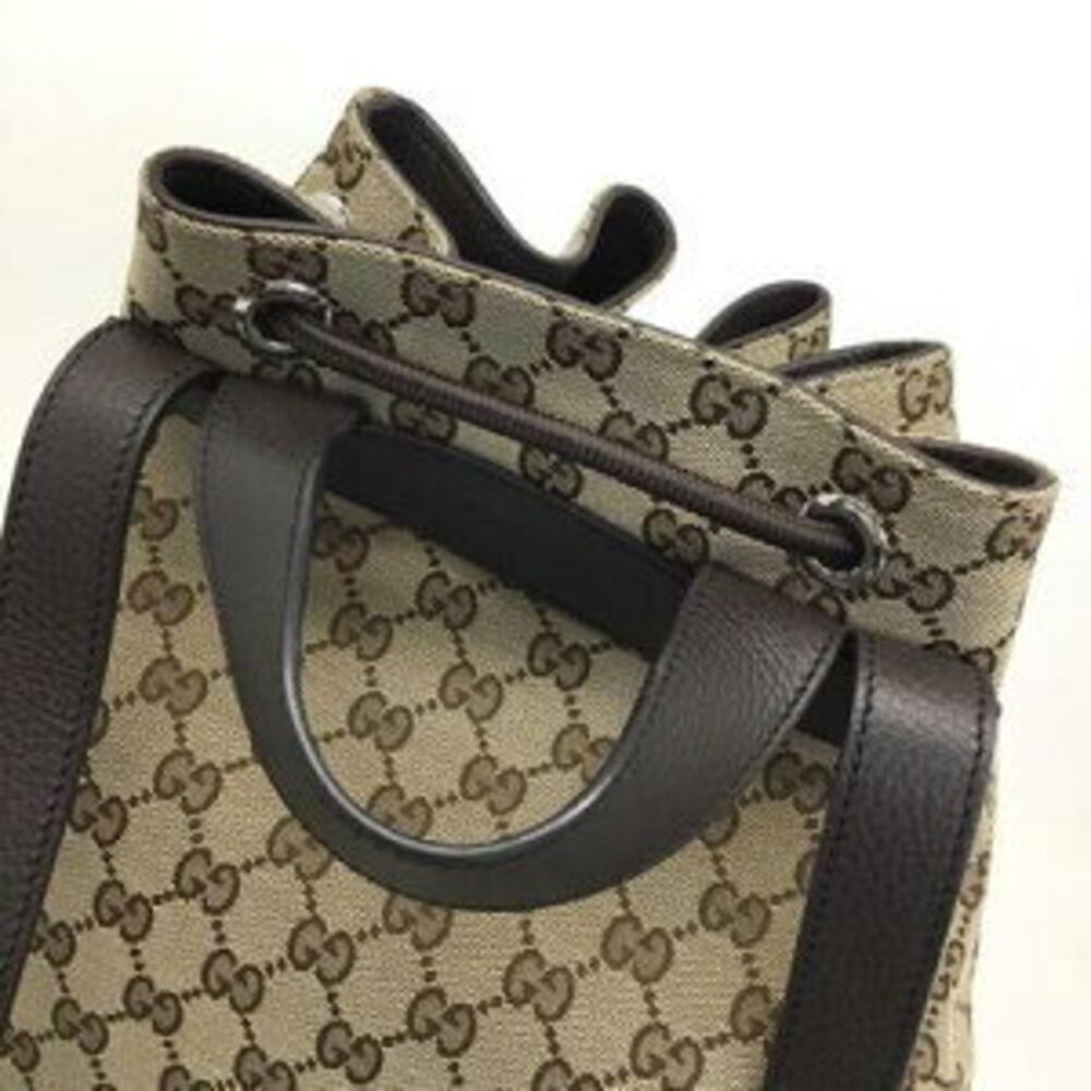 Gucci Backpack Drawstring Canvas Leather Beige Br… - image 4